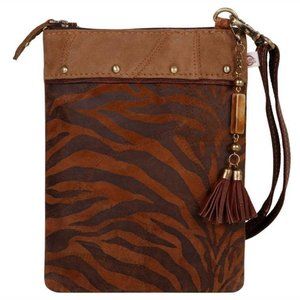 Upcycled Genuine Leather Tiger Print Crossbody Bag